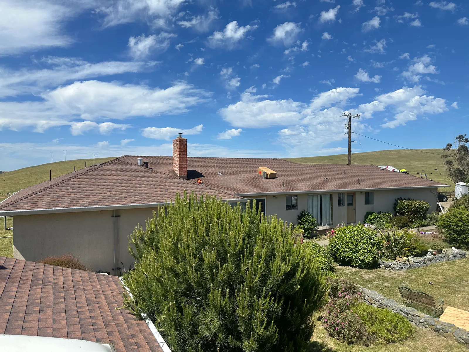 Completed roof replacement on a Sonoma County ranch home