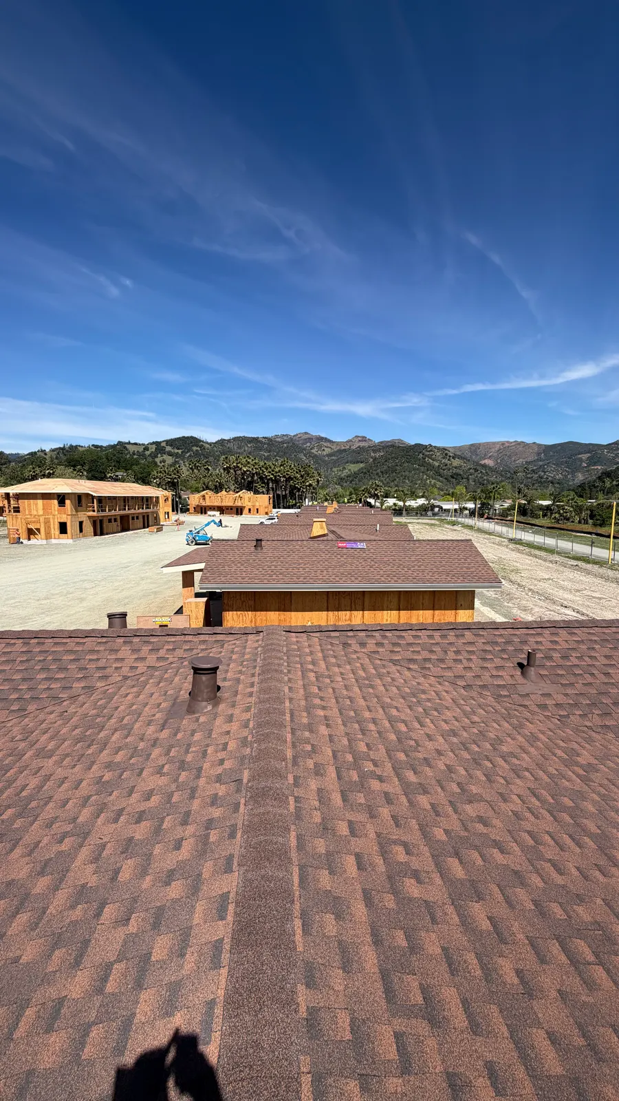 New construction shingle roof in a Sonoma County hillside development