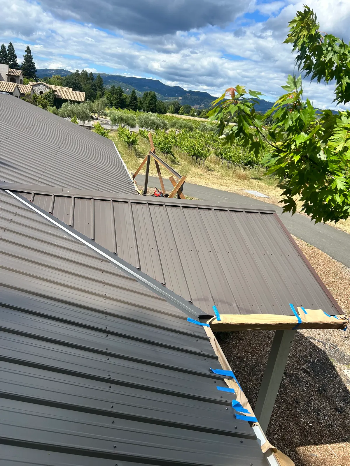 Standing-seam metal roof overlooking Sonoma County vineyards